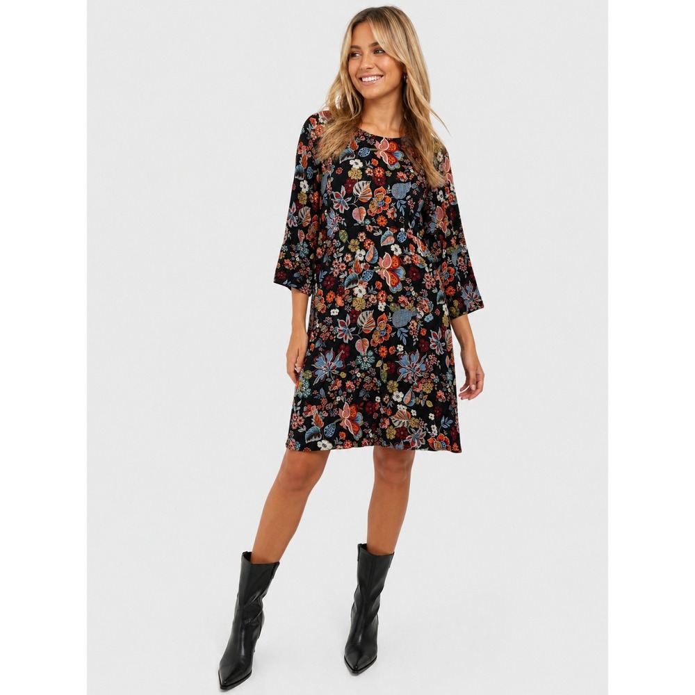 NWOT River Island Black Floral Butterfly Print 3/4 Sleeve Dress UK 22 US 18 XL